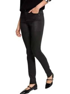 Pantalon noir uni à coupe slim pourvu de passants pour la ceinture