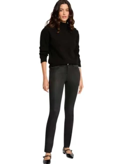 Pantalon noir uni à coupe slim pourvu de passants pour la ceinture
