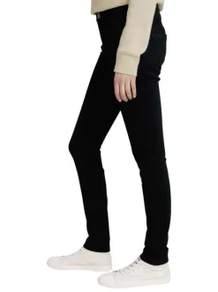 Pantalon noir uni à coupe slim un style 5 poches et zippé boutonné à la taille