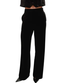 Pantalon noir uni en velours avec une coupe droite et une taille haute