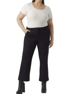 Pantalon noir uni à une coupe bootcut avec une aggraphe et un zip