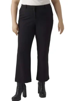 Pantalon noir uni à une coupe bootcut avec une aggraphe et un zip
