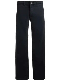 Pantalon Pallas en coton bleu foncé uni avec une coupe slim et poches plaquées