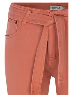 Pantalon pêche en coton uni coupe bootcut avec ceinture