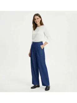 Pantalon Pely bleu uni pourvu d'une coupe droite et d'une taille haute