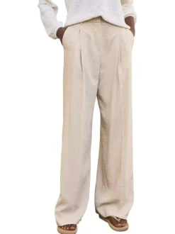 Pantalon à pince écru pourvu d'une coupe coupe ample et fluide