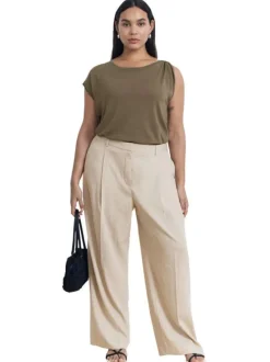 Pantalon à pince écru pourvu d'une coupe coupe ample et fluide