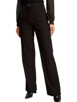 Pantalon à plis Chino noir uni coupe bootcut pourvu d'une taille cintrée