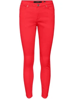 Pantalon 5 Poche framboise taille intermédiaire uni coupe slim