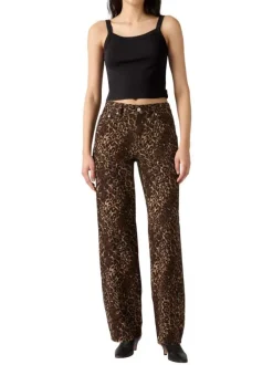 Pantalon 5 Poches Baggy Dad en coton imprimé léopard avec une coupe large