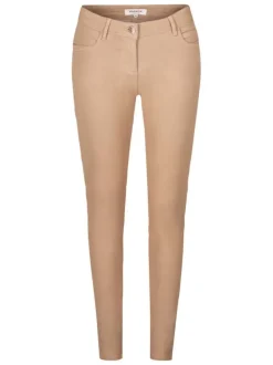 Pantalon 5 Poches beige uni avec une coupe slim et des passants pour ceinture