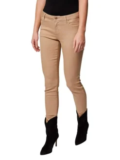 Pantalon 5 Poches beige uni avec une coupe slim et des passants pour ceinture