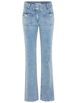 Pantalon 5 Poches bleu jean clair uni slim avec fermeture zippée et boutons