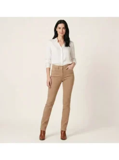 Pantalon 5 poches camel uni à coupe slim fit et à taille haute