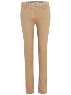 Pantalon 5 poches camel uni à coupe slim fit et à taille haute