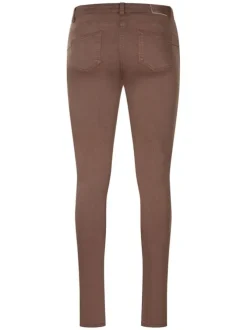 Pantalon 5 Poches chocolat uni avec une coupe bootcut et patch de la marque