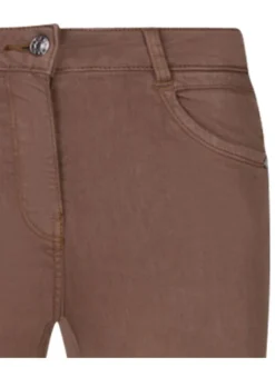 Pantalon 5 Poches chocolat uni avec une coupe bootcut et patch de la marque