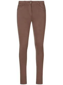 Pantalon 5 Poches chocolat uni avec une coupe bootcut et patch de la marque
