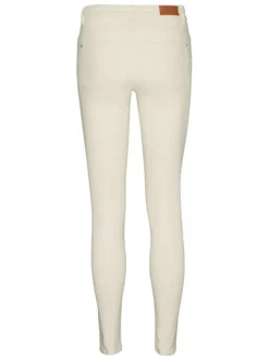 Pantalon à 5 poches écru uni avec une coupe skinny et une taille haute