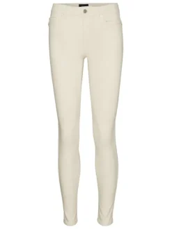 Pantalon à 5 poches écru uni avec une coupe skinny et une taille haute