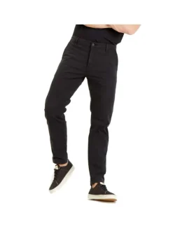 Pantalon 5 poches droit Chino en coton stretch noir à jambe slim et zippé