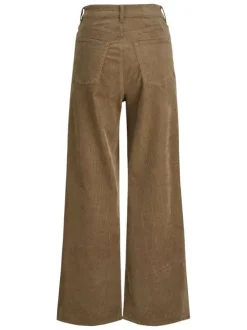 Pantalon 5 poches en coton camel aspect velours côtelé à coupe bootcut
