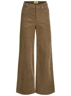 Pantalon 5 poches en coton camel aspect velours côtelé à coupe bootcut