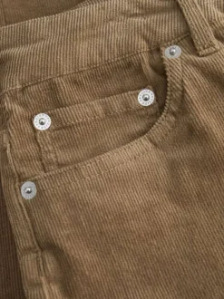Pantalon 5 poches en coton camel aspect velours côtelé à coupe bootcut