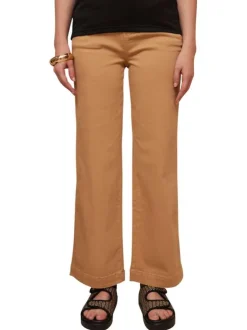 Pantalon 4 poches en coton camel uni avec une coupe droite et un zip