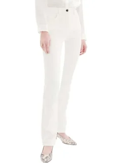 Pantalon 5 poches en coton écru à coupe slim et en velours côtelé