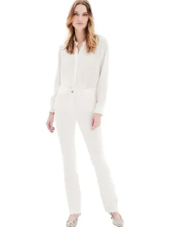 Pantalon 5 poches en coton écru à coupe slim et en velours côtelé