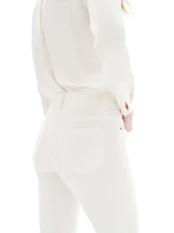Pantalon 5 poches en coton écru à coupe slim et en velours côtelé