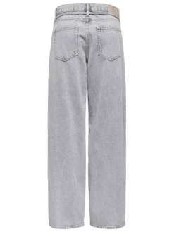 Pantalon 5 poches en coton gris uni avec une coupe droite et des passants