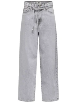 Pantalon 5 poches en coton gris uni avec une coupe droite et des passants