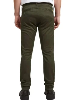 Pantalon 5 poches en coton kaki uni avec une coupe skinny et des passants