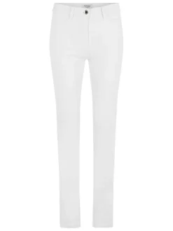 Pantalon 5 poches en coton mélangé blanc uni avec une coupe slim