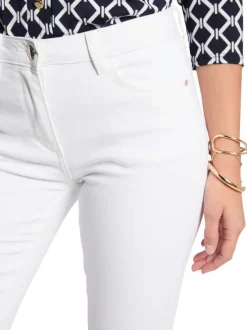 Pantalon 5 poches en coton mélangé blanc uni avec une coupe slim