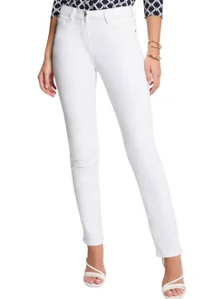 Pantalon 5 poches en coton mélangé blanc uni avec une coupe slim