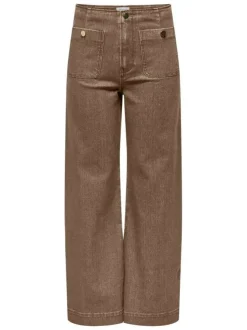 Pantalon 5 poches en coton mélangé brun uni avec une coupe droite