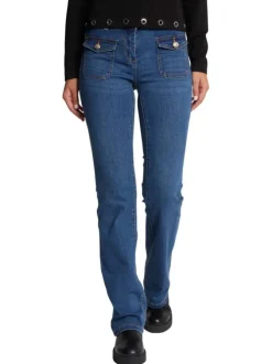 Pantalon 5 Poches en coton mélangé stone uni à coupe skinny avec poches à rabats