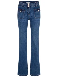 Pantalon 5 Poches en coton mélangé stone uni à coupe skinny avec poches à rabats