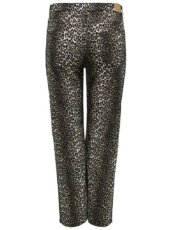 Pantalon 5 poches en coton noir à imprimé léopard avec une coupe regular fit