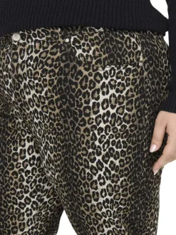Pantalon 5 poches en coton noir à imprimé léopard avec une coupe regular fit