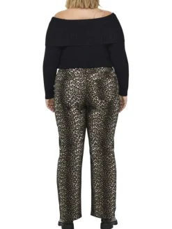 Pantalon 5 poches en coton noir à imprimé léopard avec une coupe regular fit