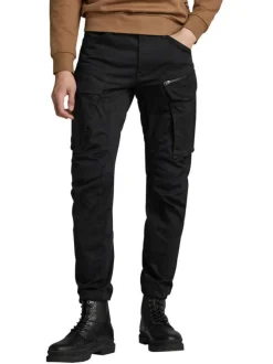 Pantalon 5 Poches en coton noir uni avec une coupe droite et des poches