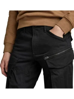 Pantalon 5 Poches en coton noir uni avec une coupe droite et des poches