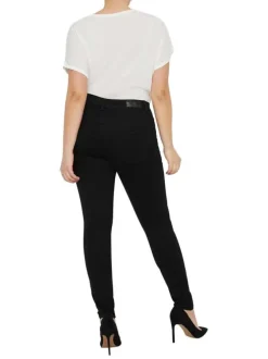 Pantalon 5 Poches Grande Taille noir uni avec une coupe slim