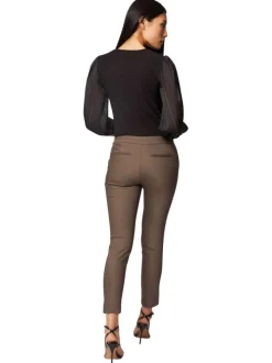 Pantalon 5 poches kaki uni avec une coupe droite et une taille élastiquée