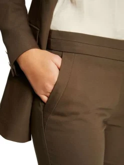 Pantalon 5 poches kaki uni avec une coupe droite et une taille élastiquée