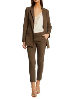 Pantalon 5 poches kaki uni avec une coupe droite et une taille élastiquée